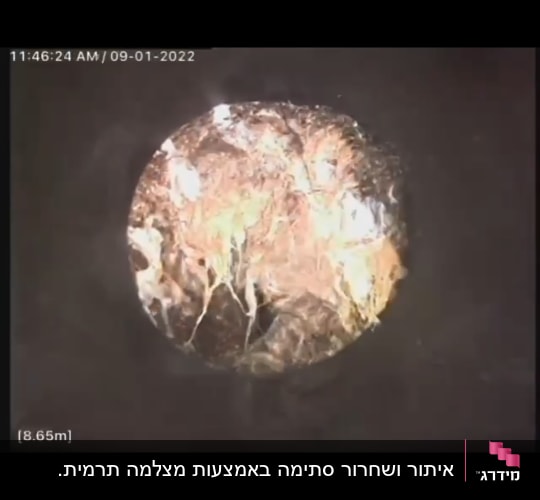 צילום פנים צינור עם חסימה ושורשים